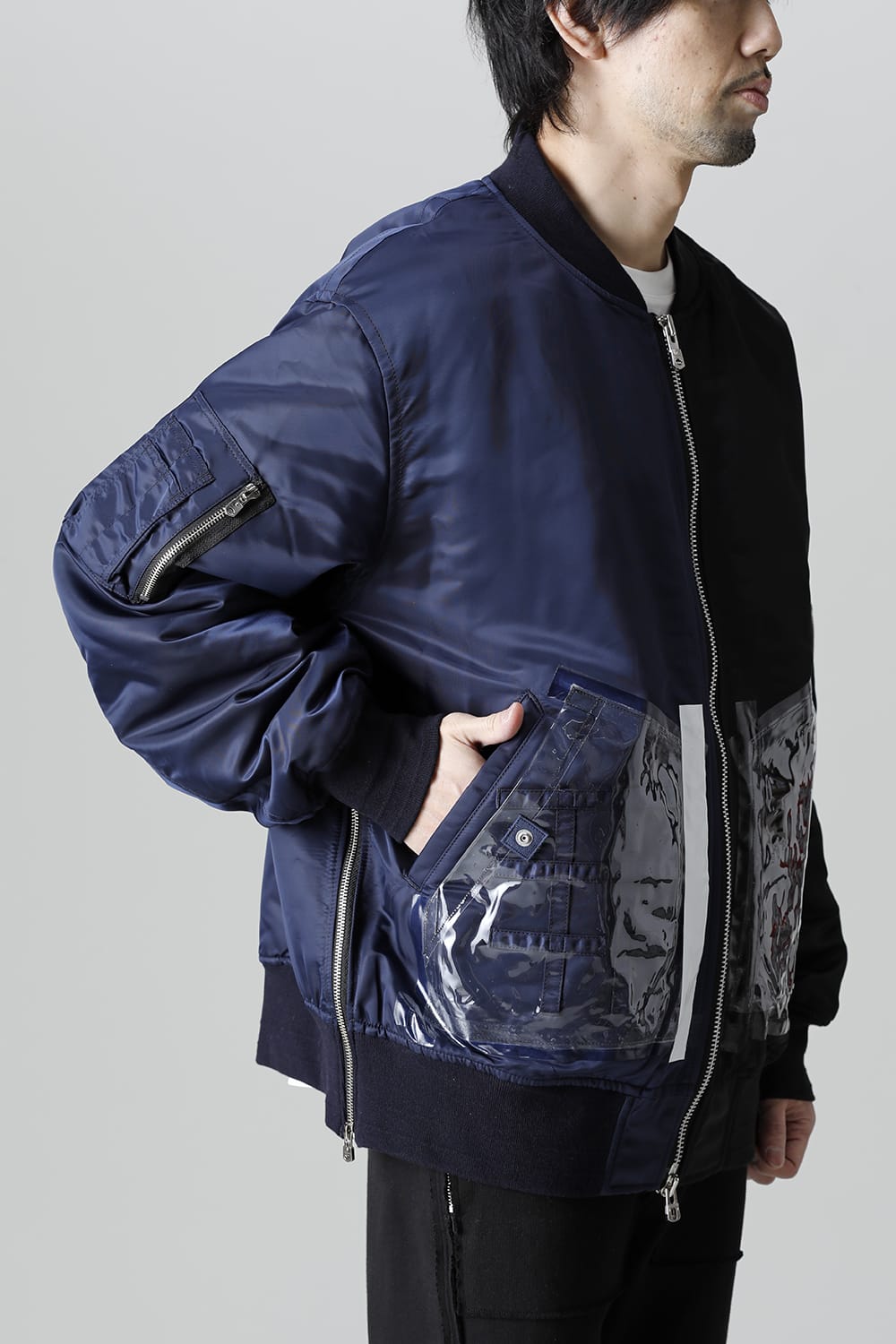 Oversized Two-tone Flight jacket. Black × Navy