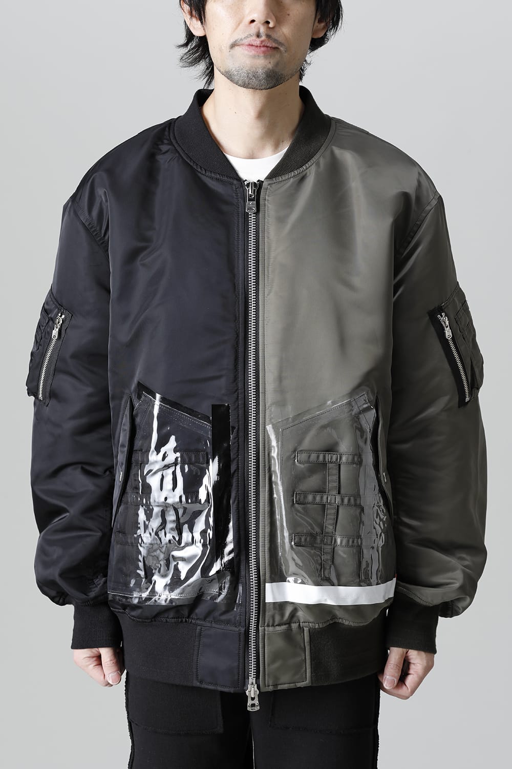 Oversized Two-tone Flight jacket. Olive x Black