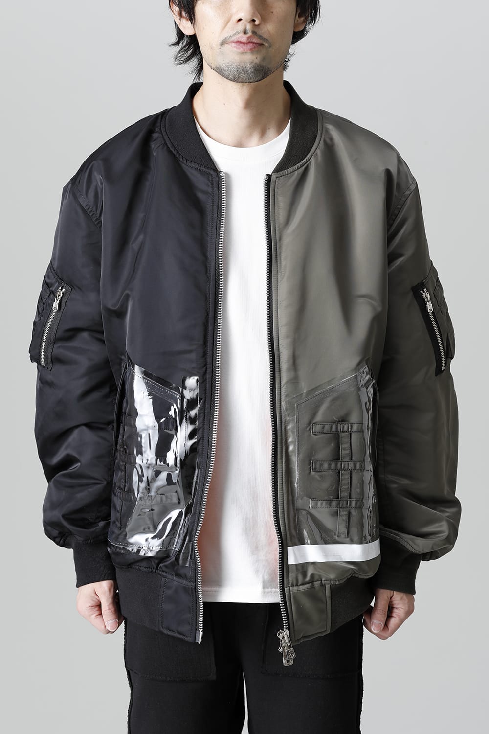 Oversized Two-tone Flight jacket. Olive x Black