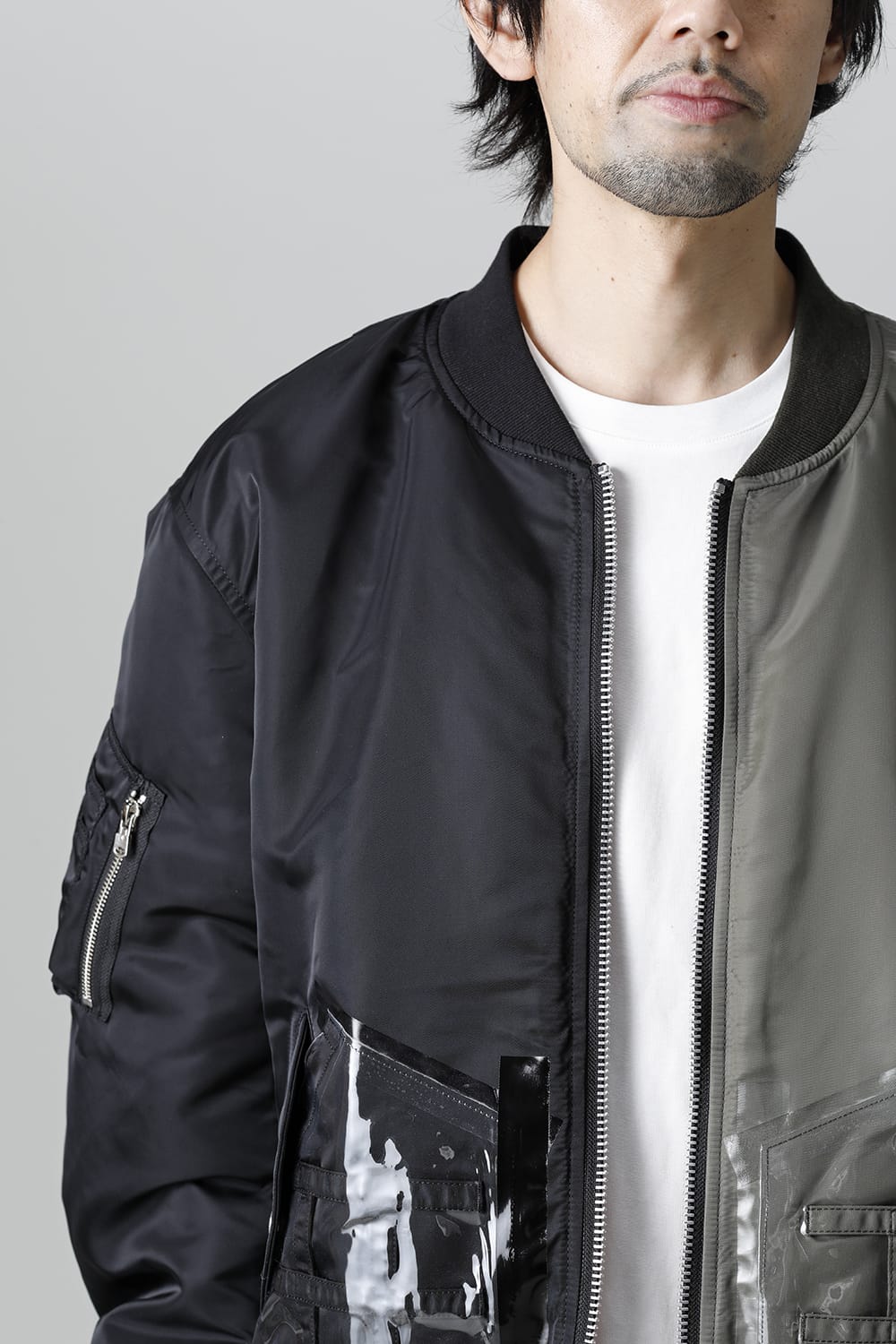 Oversized Two-tone Flight jacket. Olive x Black