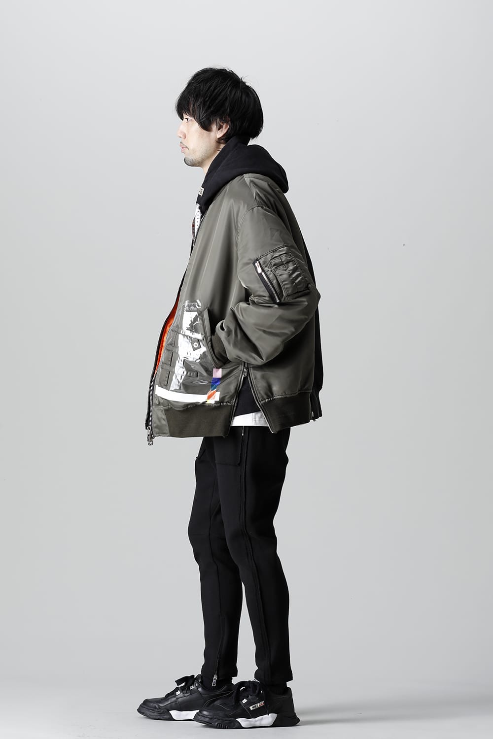 Oversized Two-tone Flight jacket. Olive x Black