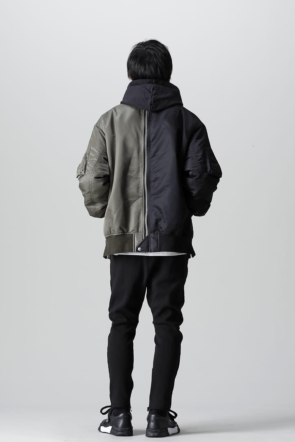 Oversized Two-tone Flight jacket. Olive x Black