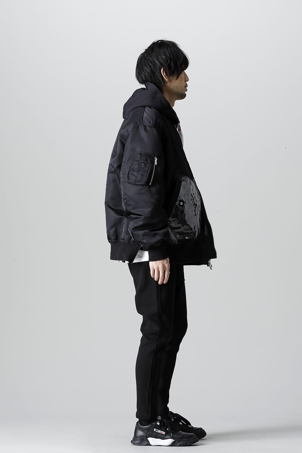 Oversized Two-tone Flight jacket. Olive x Black