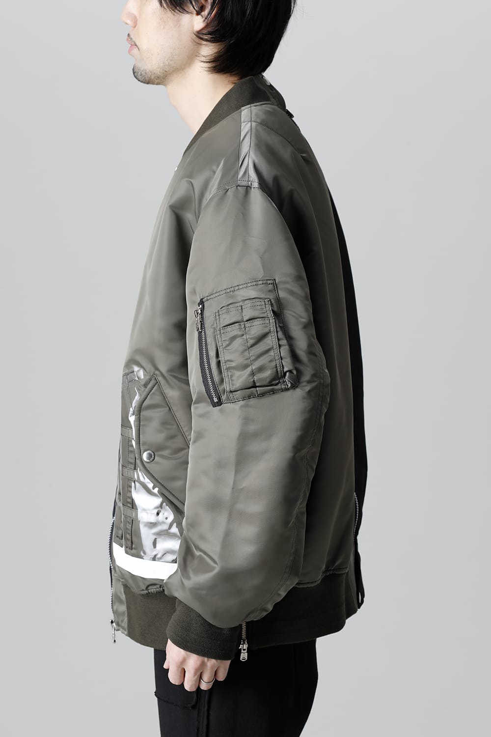 Oversized Two-tone Flight jacket. Olive x Black