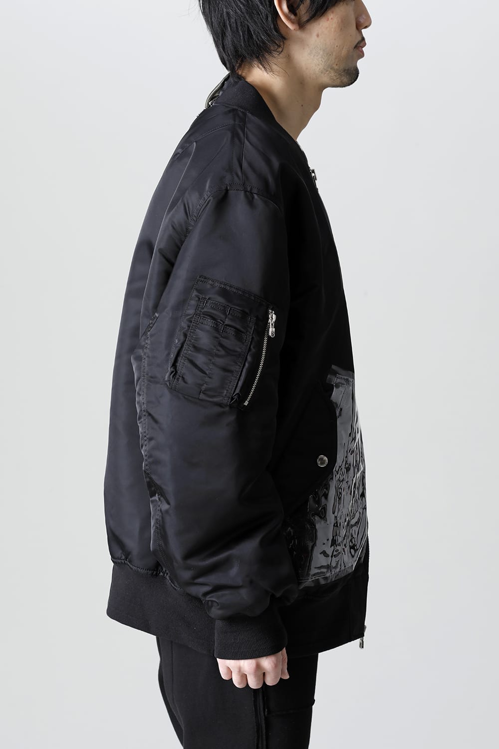 Oversized Two-tone Flight jacket. Olive x Black