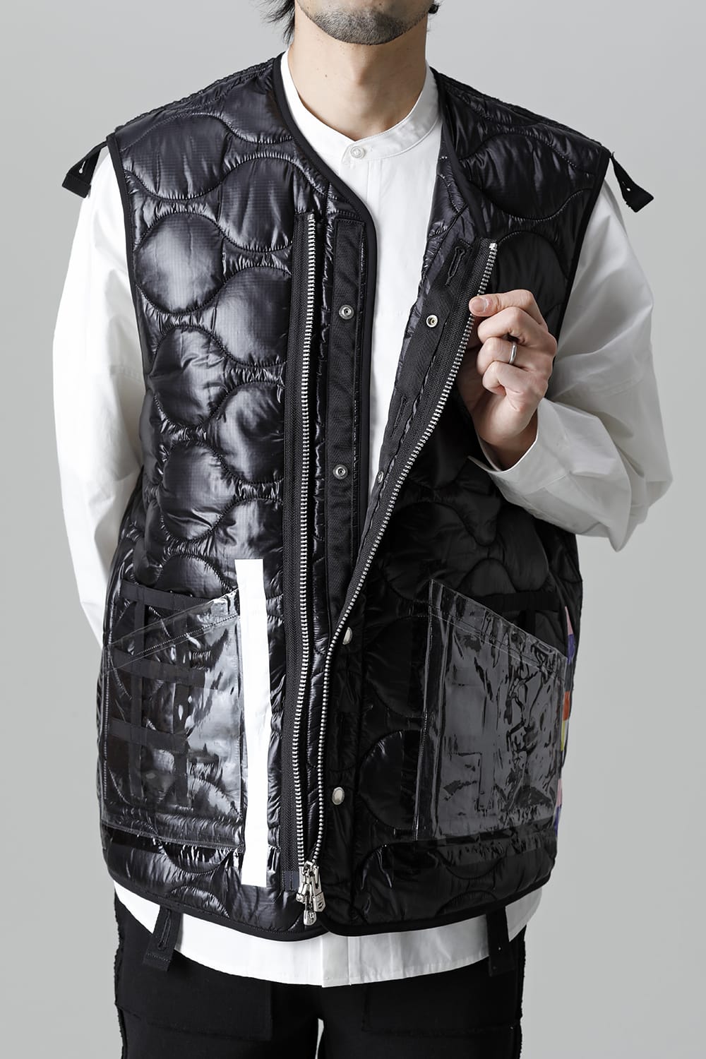Oversized Quilting Liner Vest. Black