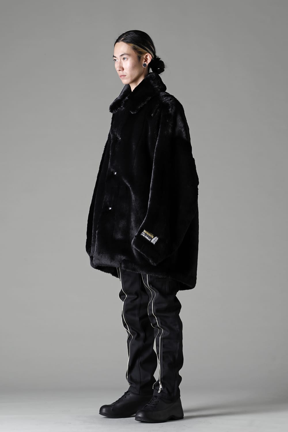 double zip balloon shaped faux fur coat