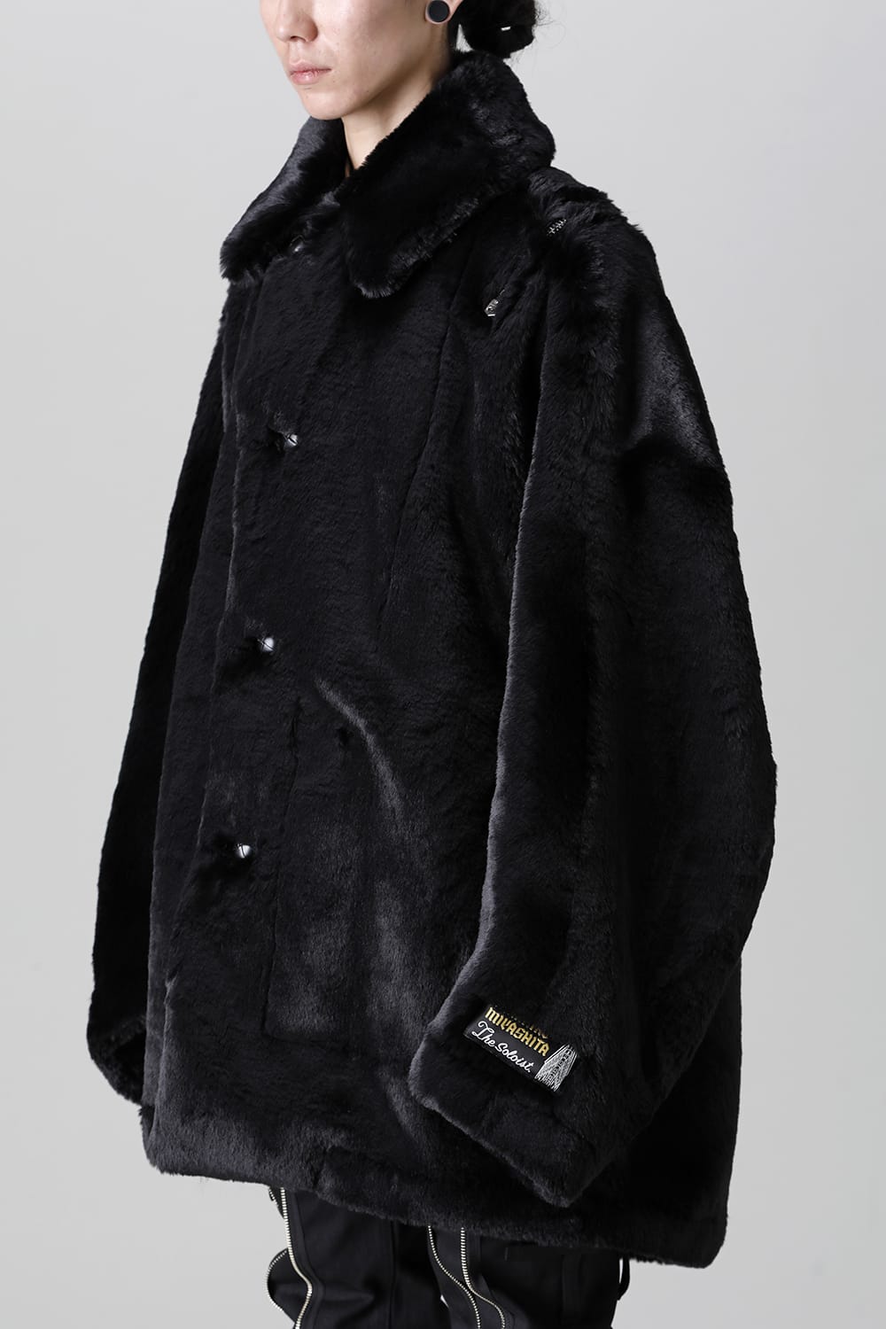 double zip balloon shaped faux fur coat