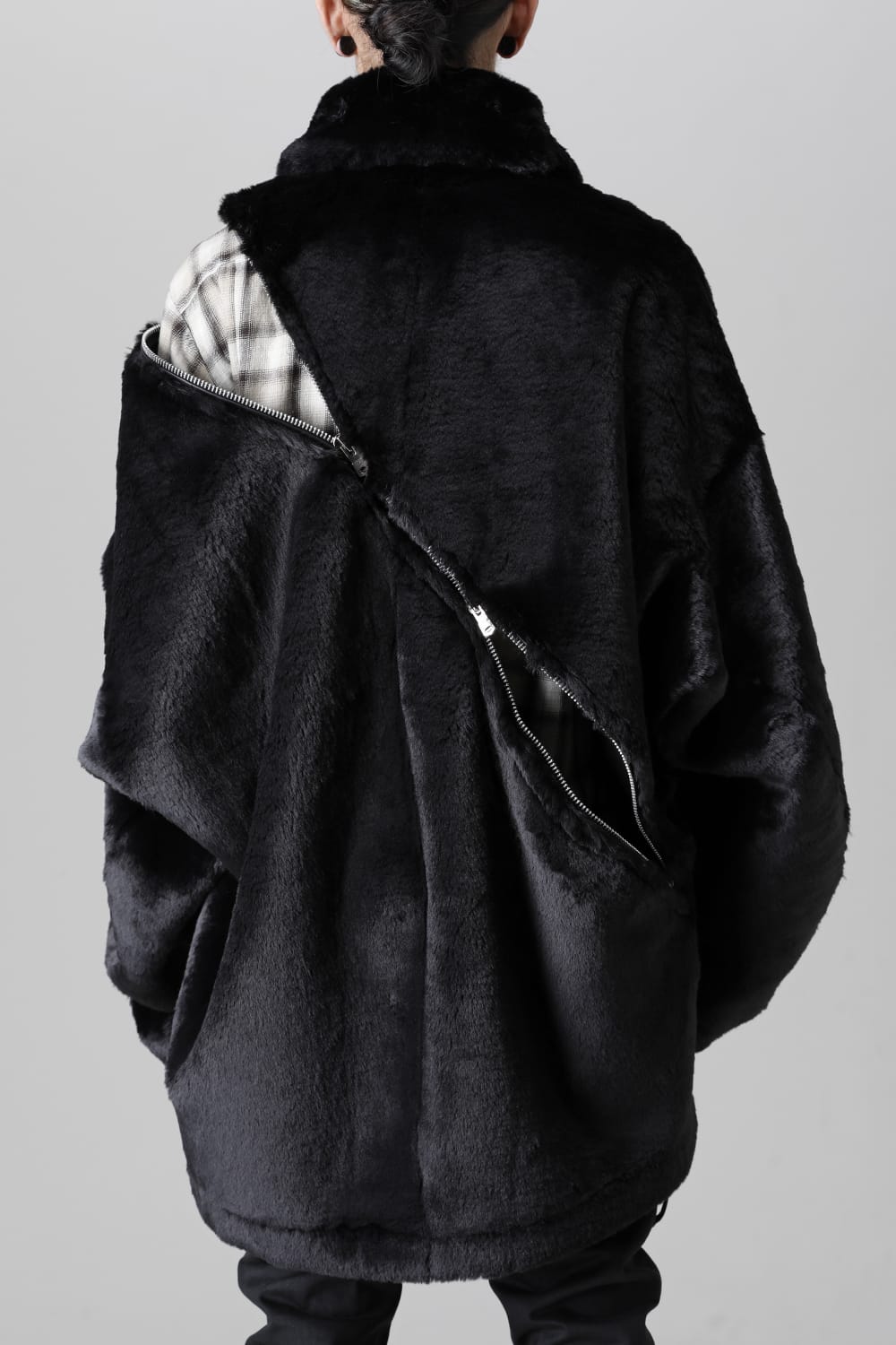 double zip balloon shaped faux fur coat