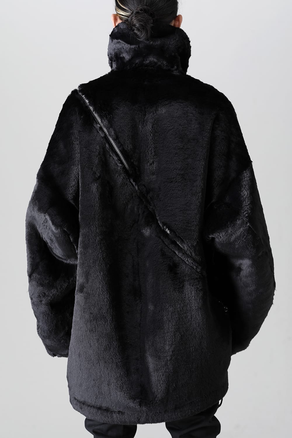 double zip balloon shaped faux fur coat