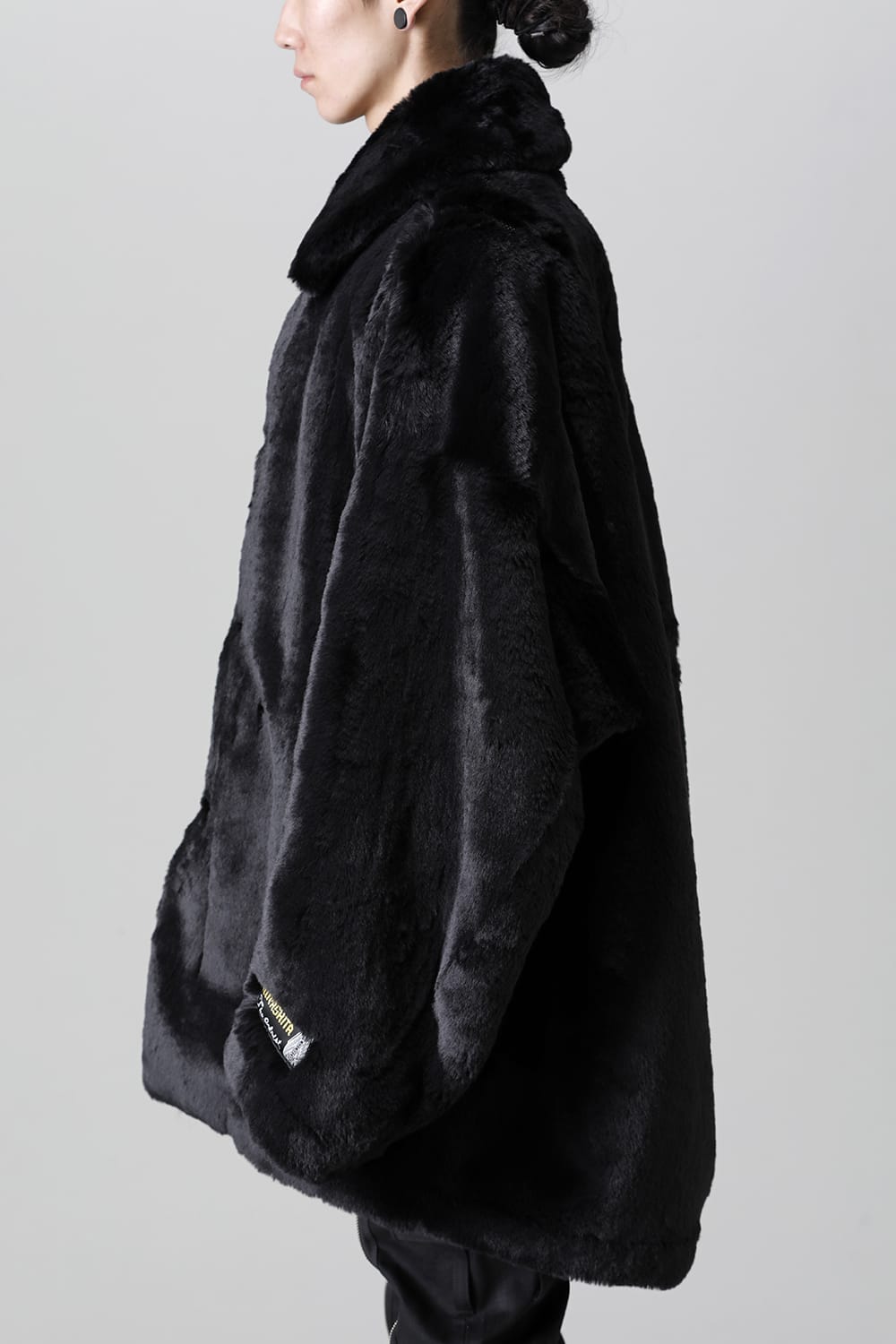 double zip balloon shaped faux fur coat