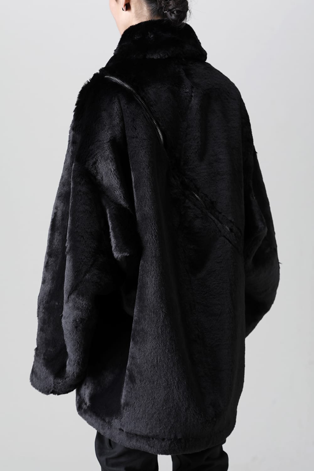 double zip balloon shaped faux fur coat