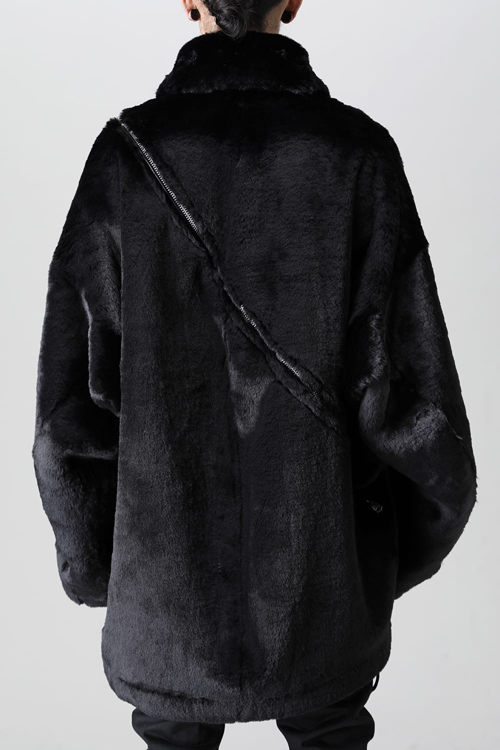 double zip balloon shaped faux fur coat