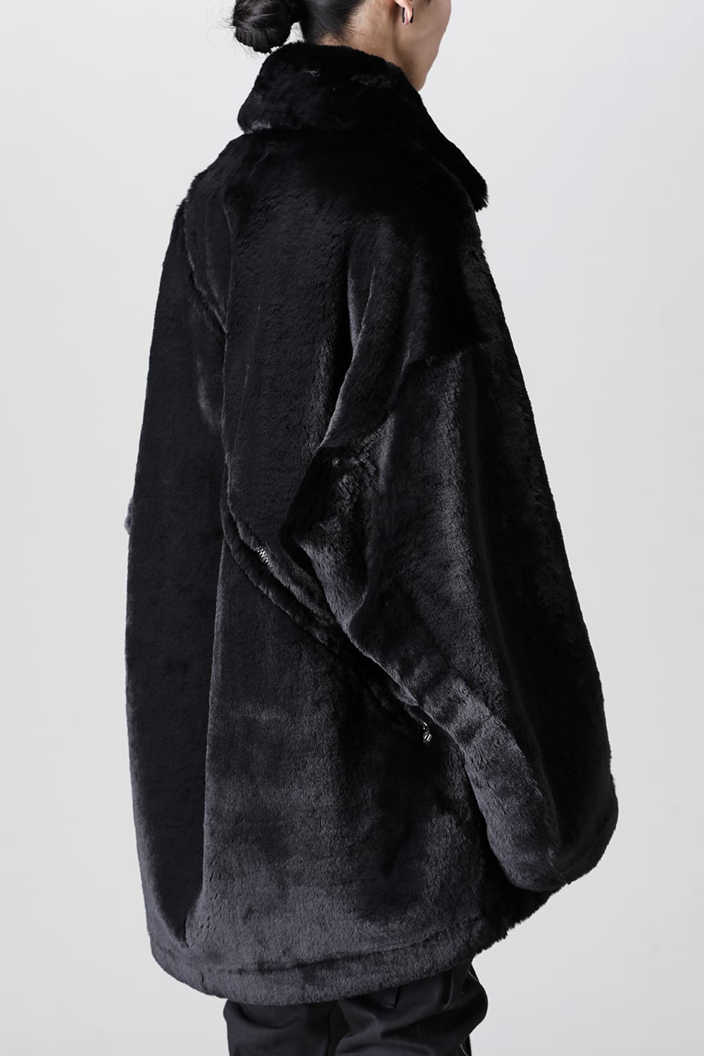 double zip balloon shaped faux fur coat