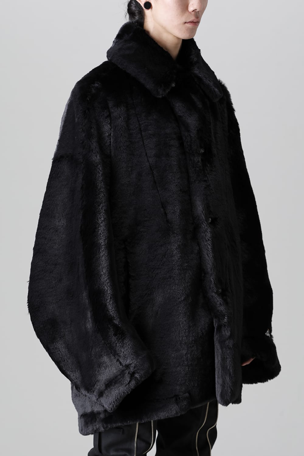 double zip balloon shaped faux fur coat