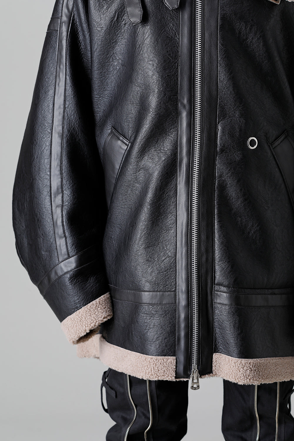 double zip balloon shaped faux mouton flight jacket