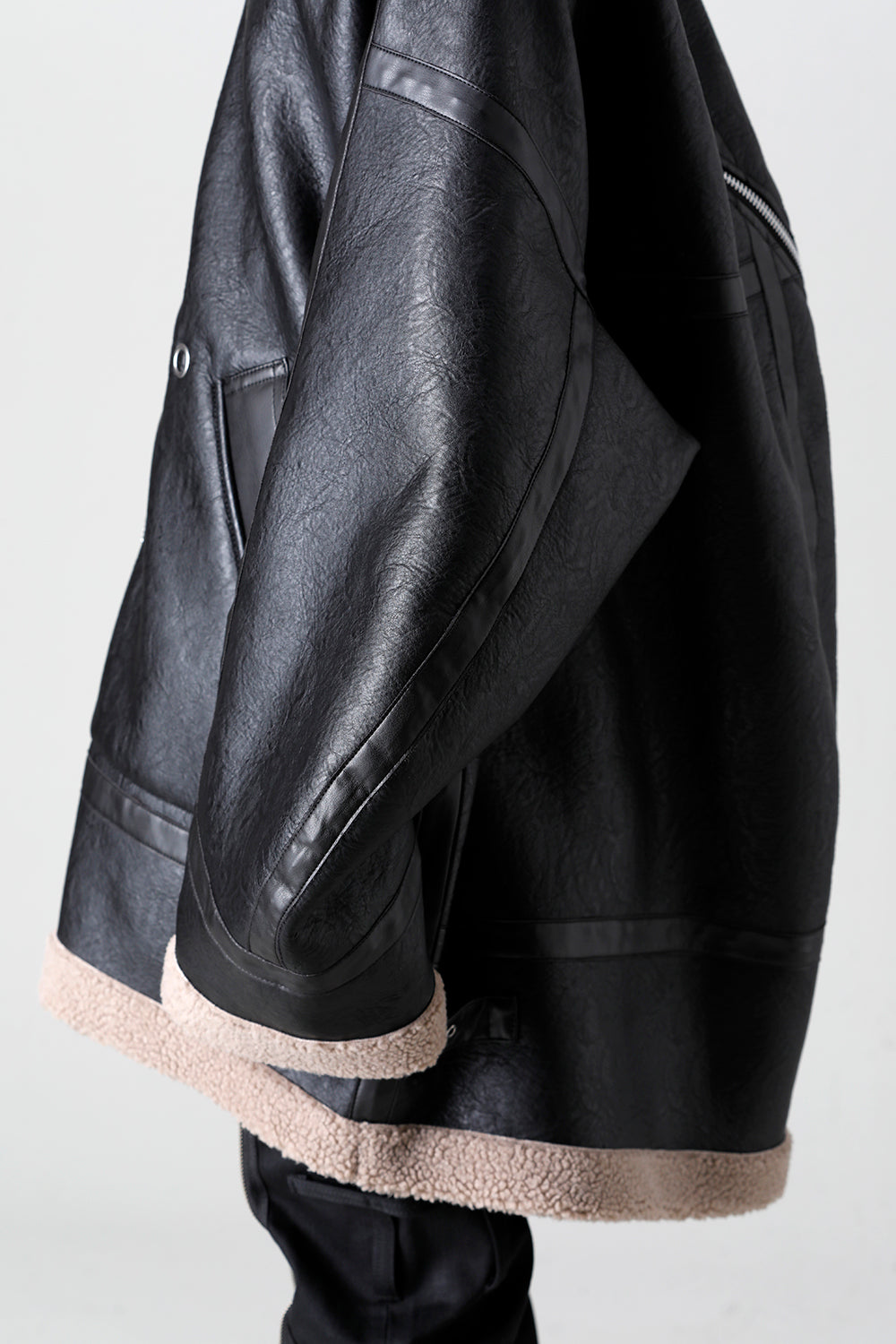 double zip balloon shaped faux mouton flight jacket