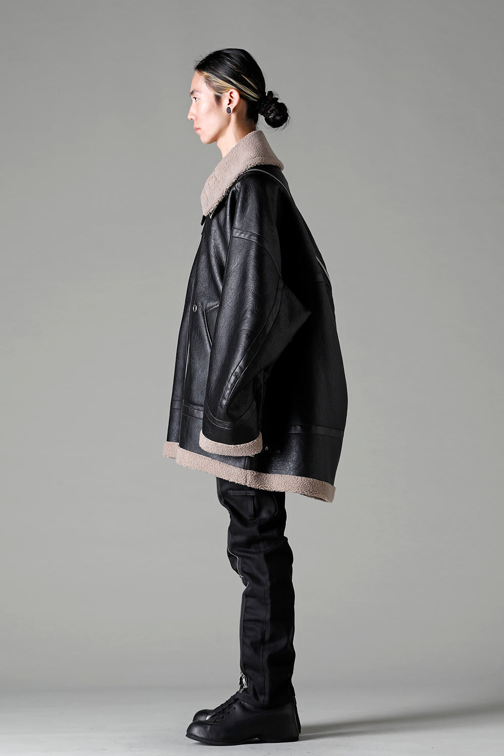 double zip balloon shaped faux mouton flight jacket