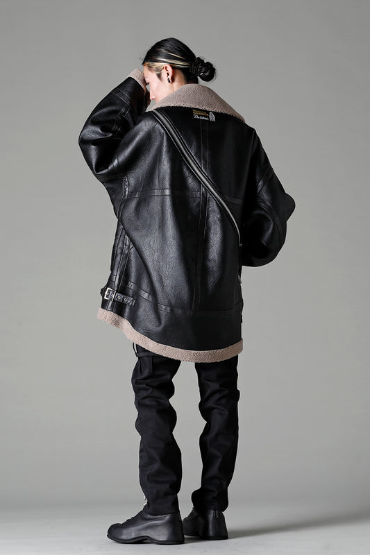 double zip balloon shaped faux mouton flight jacket