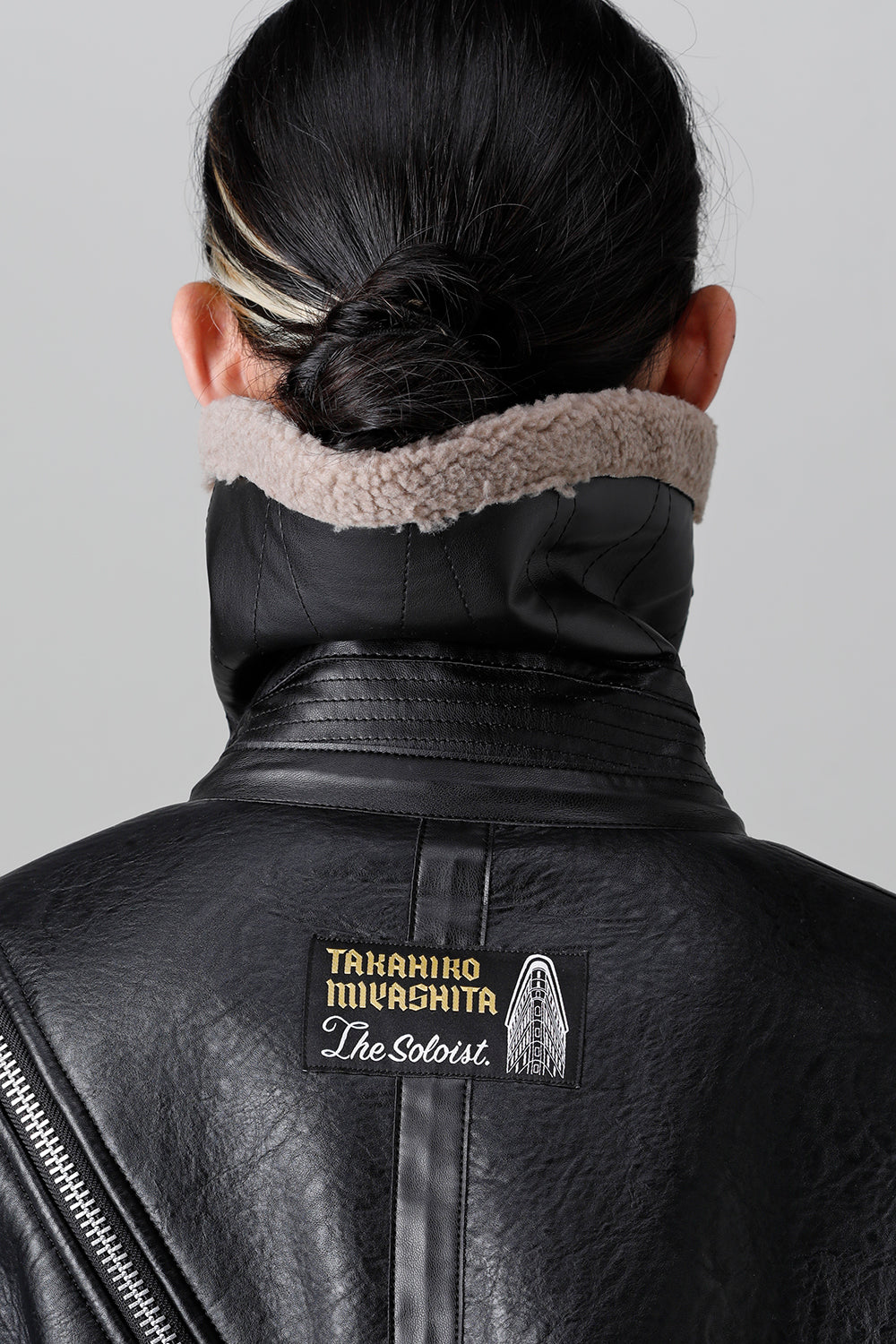 double zip balloon shaped faux mouton flight jacket