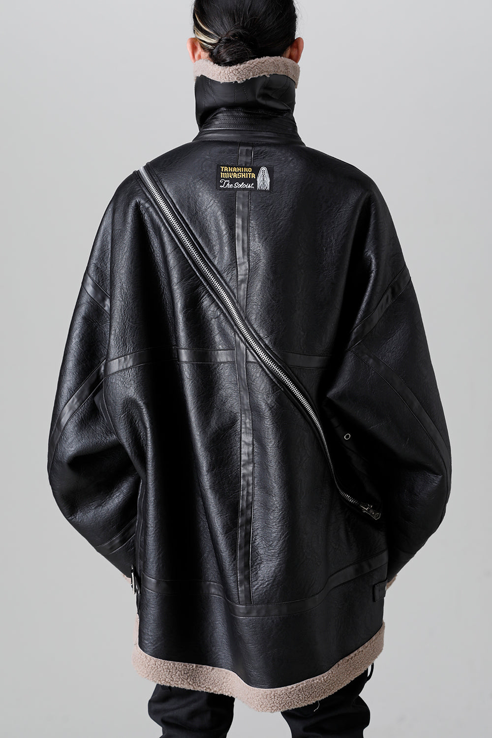 double zip balloon shaped faux mouton flight jacket