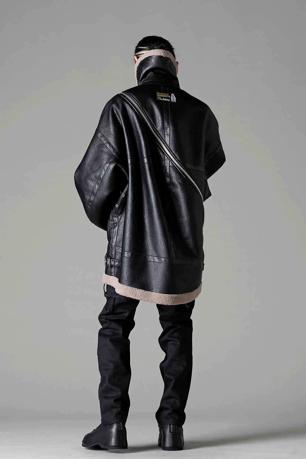 double zip balloon shaped faux mouton flight jacket