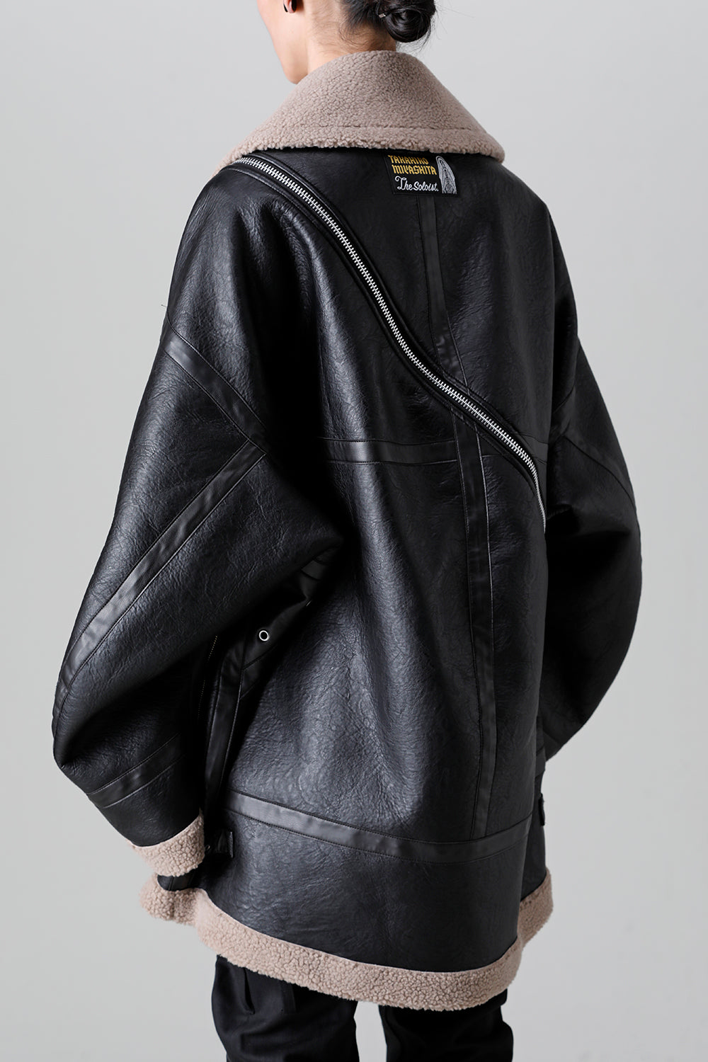 double zip balloon shaped faux mouton flight jacket