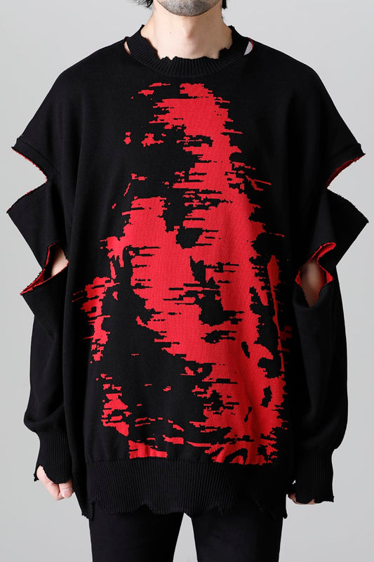 ルーズフィット クルーネックスウェット ジョセフザボ ブラック レッド