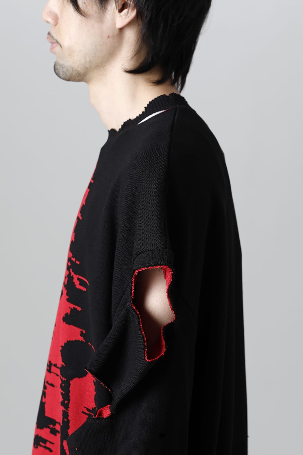 ルーズフィット クルーネックスウェット ジョセフザボ ブラック レッド