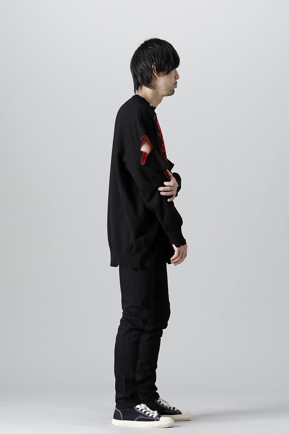 ルーズフィット クルーネックスウェット ジョセフザボ ブラック レッド