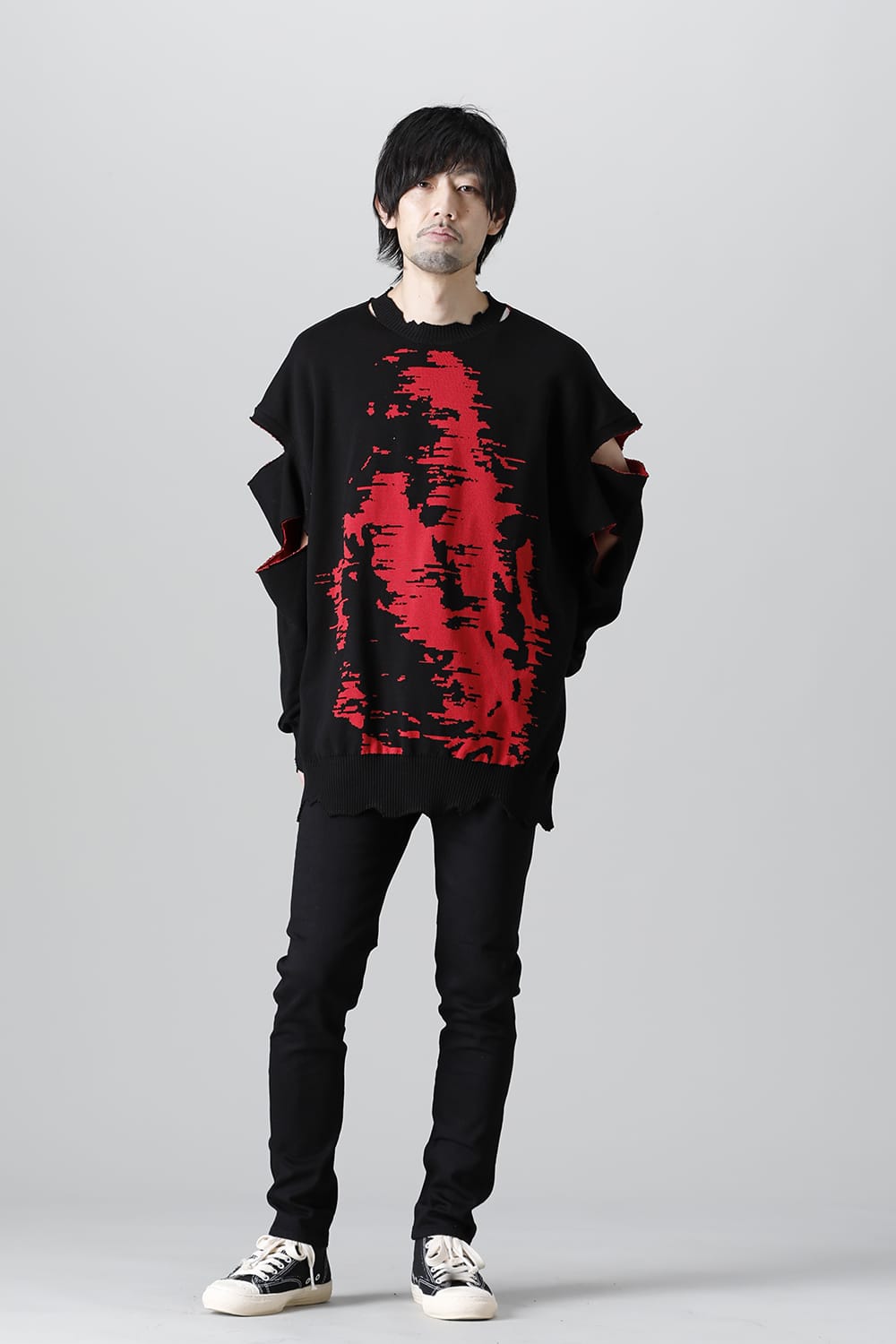 ルーズフィット クルーネックスウェット ジョセフザボ ブラック レッド