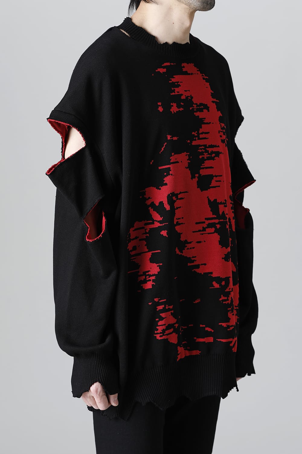 ルーズフィット クルーネックスウェット ジョセフザボ ブラック レッド