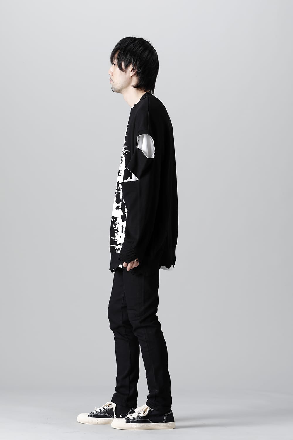 ルーズフィット クルーネックスウェット ジョセフザボ ブラック ホワイト