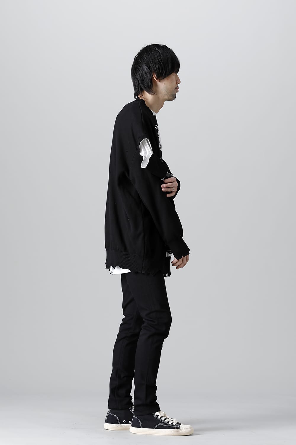 ルーズフィット クルーネックスウェット ジョセフザボ ブラック ホワイト