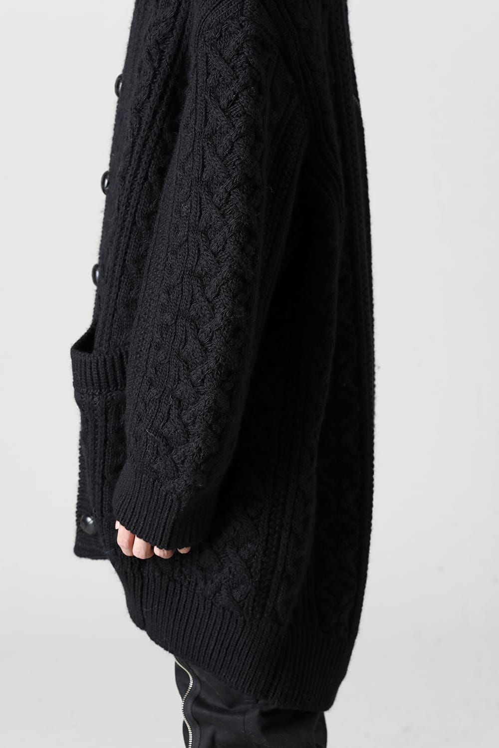 double zip balloon shaped aran pattern cardigan Black