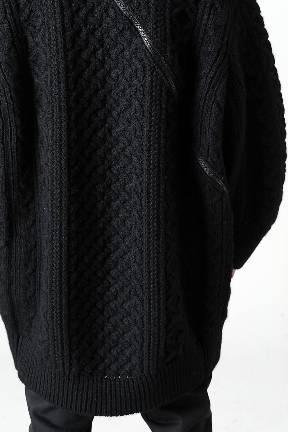 double zip balloon shaped aran pattern cardigan Black