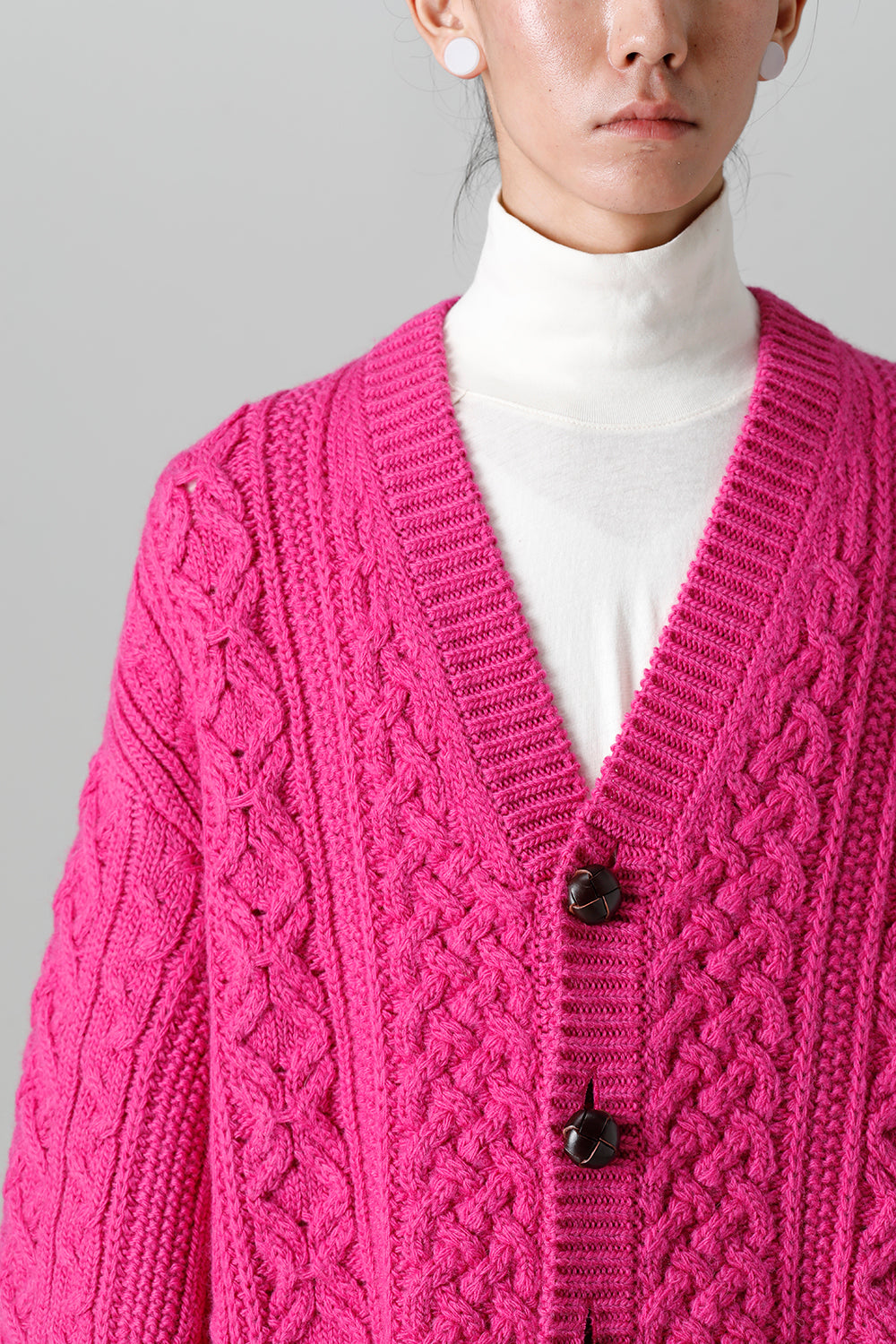 double zip balloon shaped aran pattern cardigan Pink