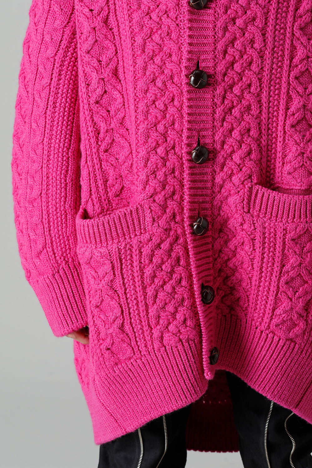 double zip balloon shaped aran pattern cardigan Pink