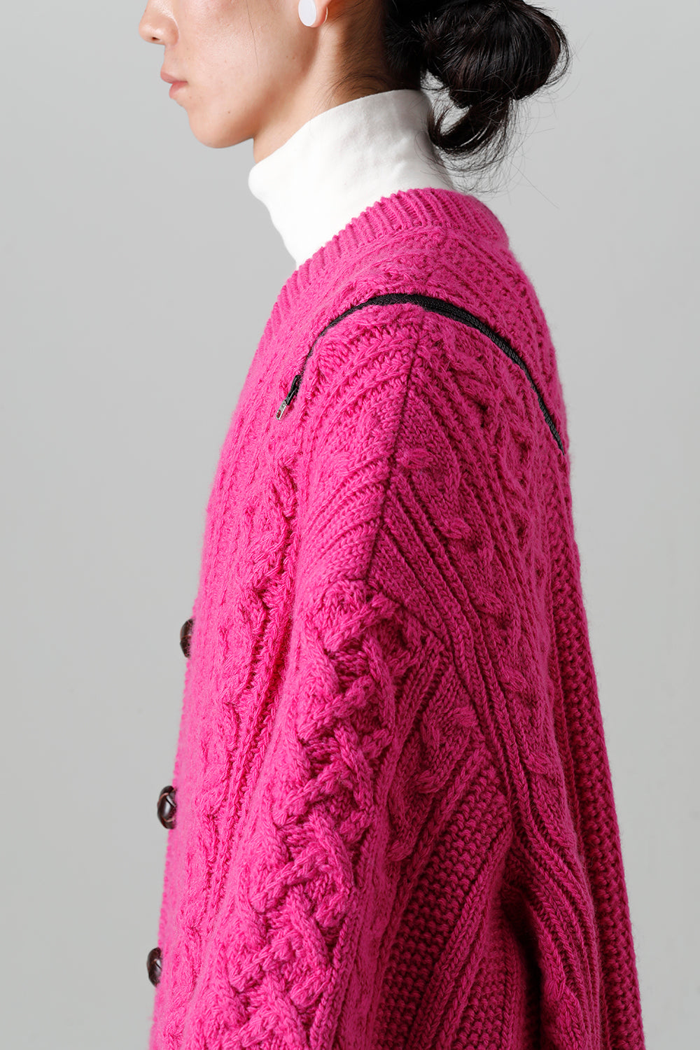 double zip balloon shaped aran pattern cardigan Pink