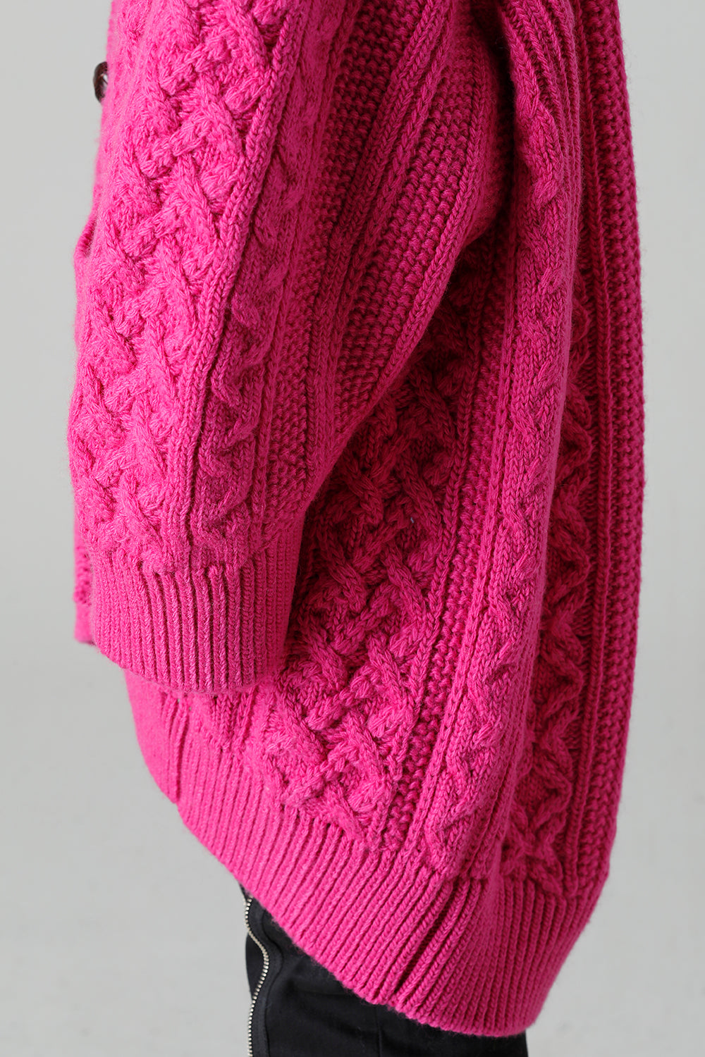double zip balloon shaped aran pattern cardigan Pink