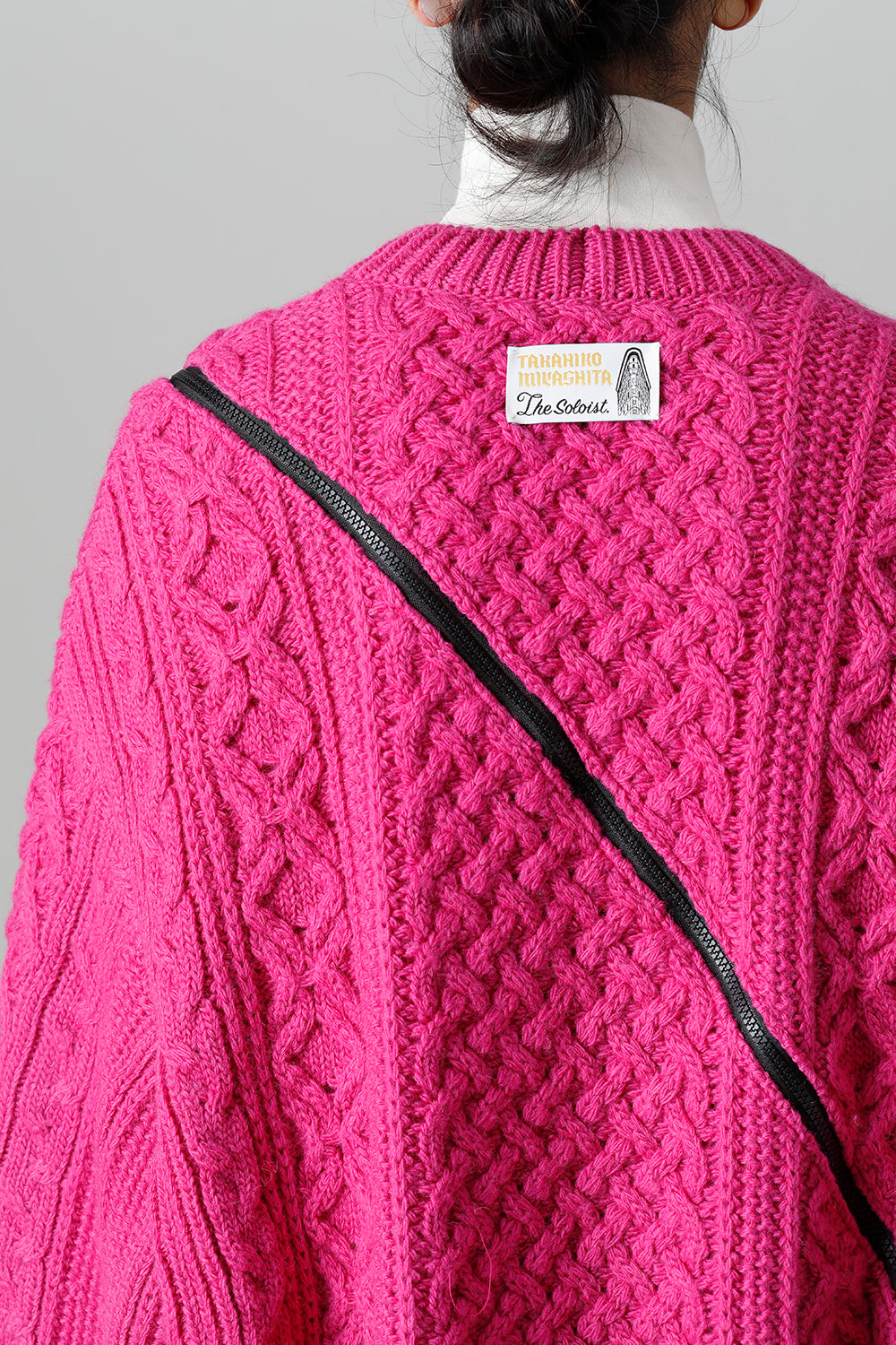 double zip balloon shaped aran pattern cardigan Pink