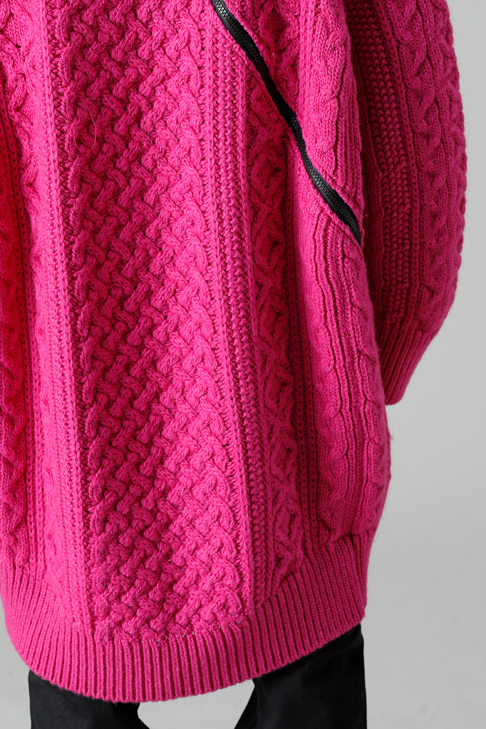 double zip balloon shaped aran pattern cardigan Pink