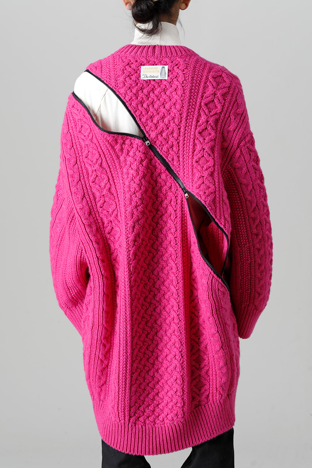 double zip balloon shaped aran pattern cardigan Pink