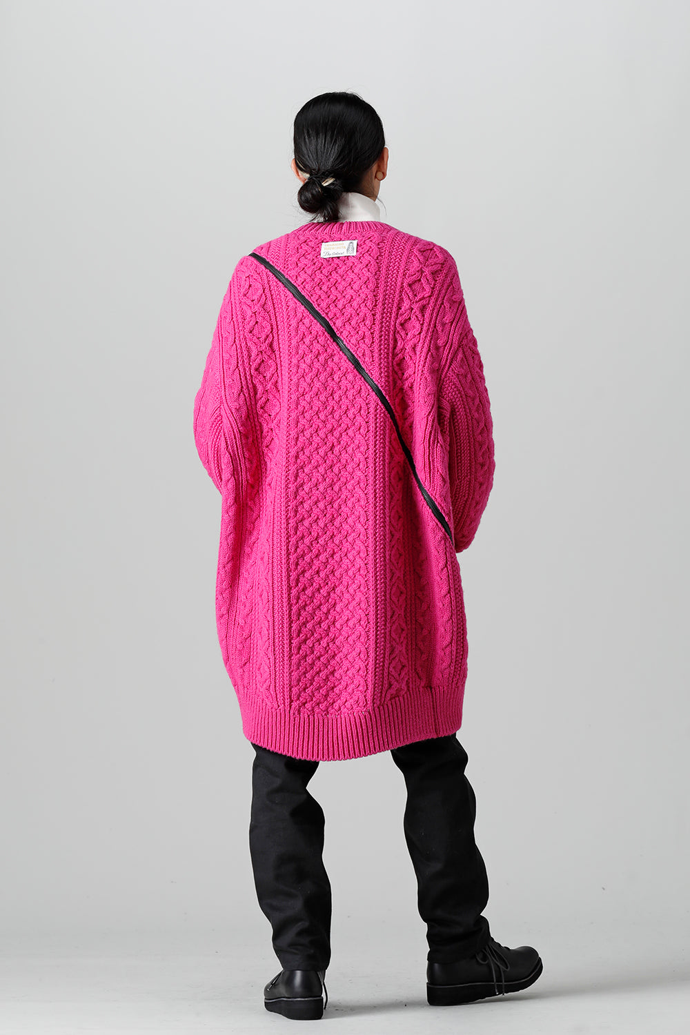 double zip balloon shaped aran pattern cardigan Pink