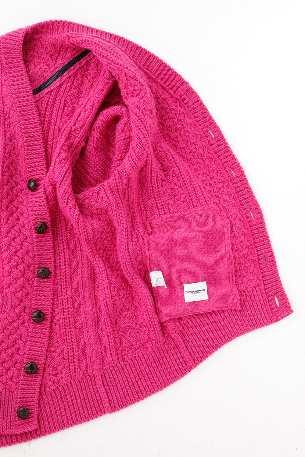 double zip balloon shaped aran pattern cardigan Pink