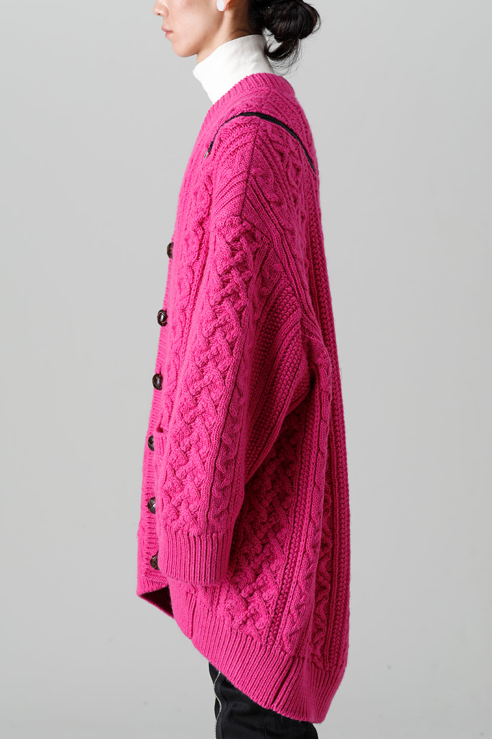 double zip balloon shaped aran pattern cardigan Pink