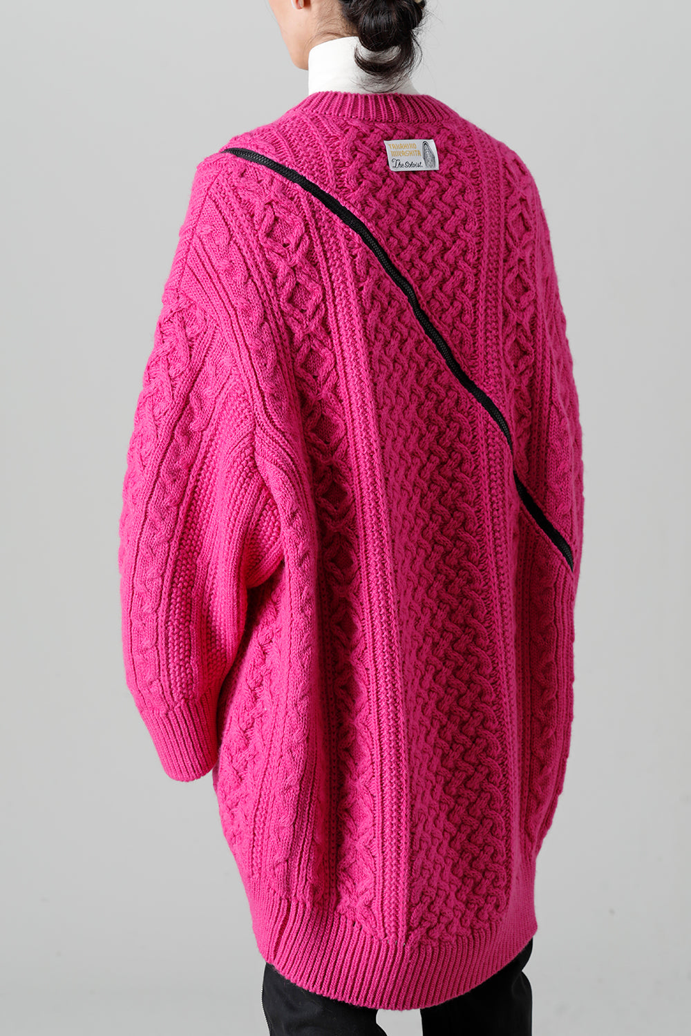 double zip balloon shaped aran pattern cardigan Pink