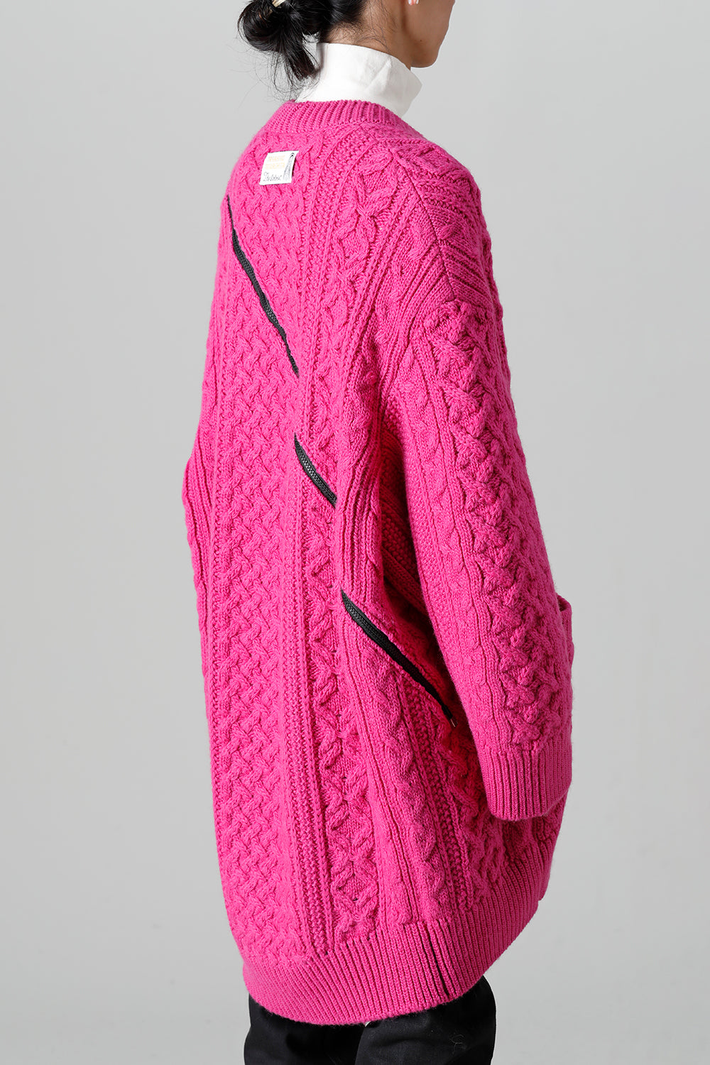 double zip balloon shaped aran pattern cardigan Pink