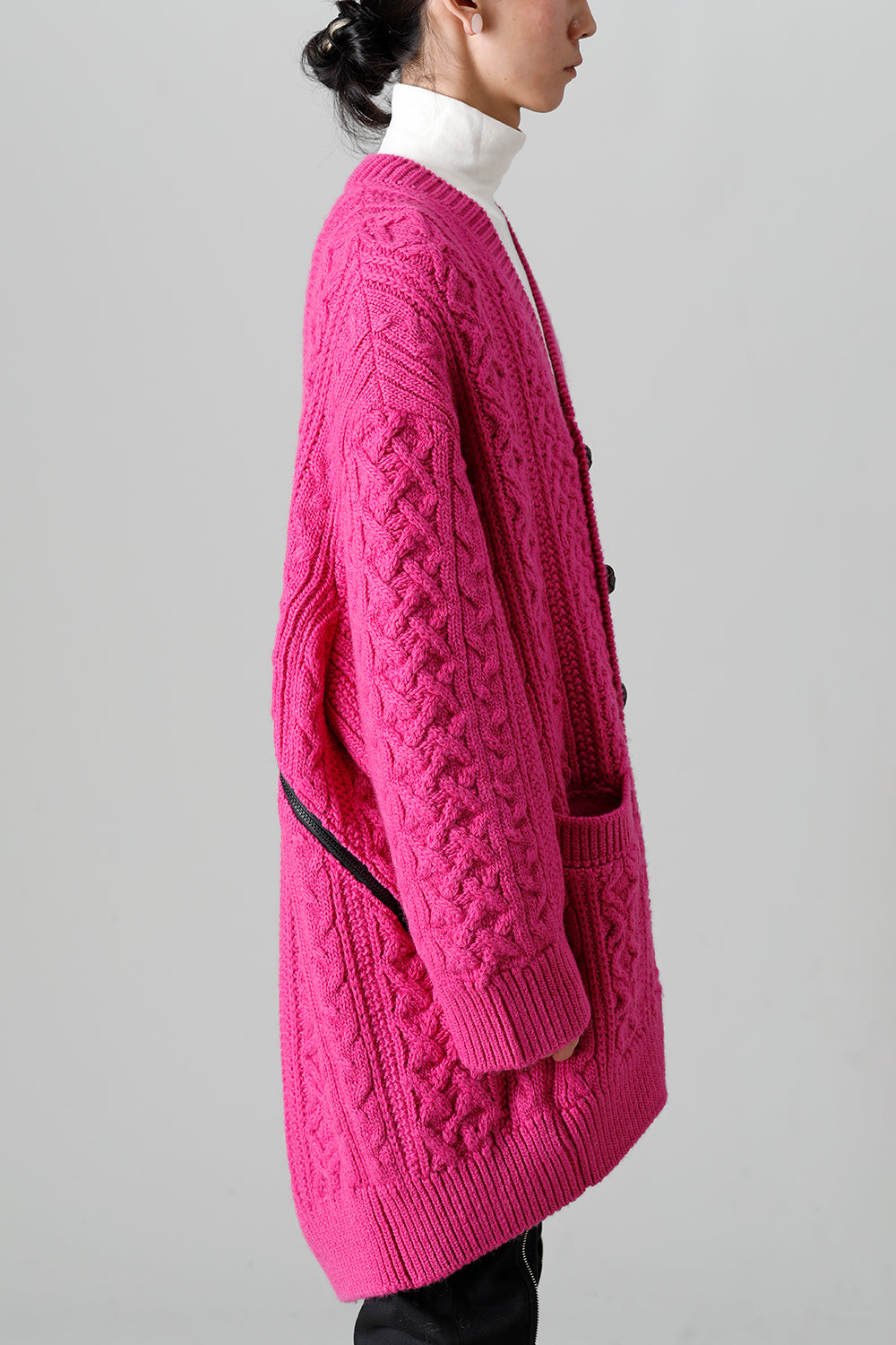 double zip balloon shaped aran pattern cardigan Pink