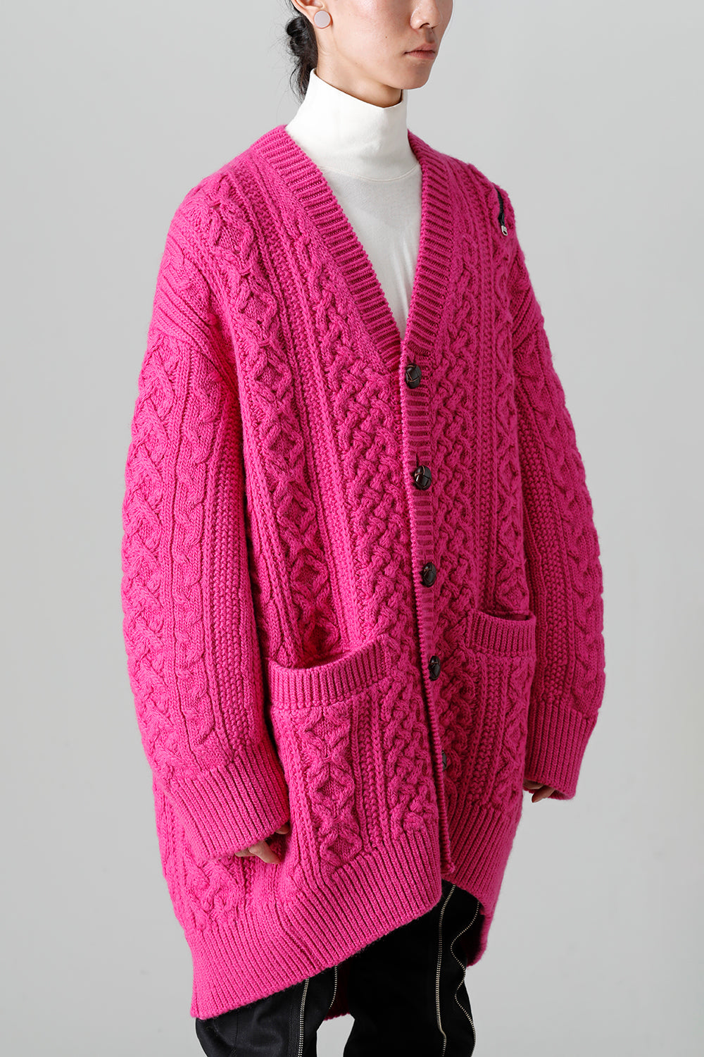 double zip balloon shaped aran pattern cardigan Pink